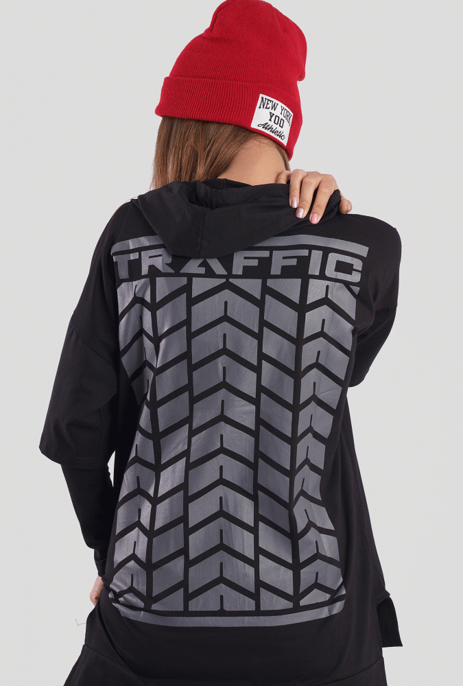 YGN TRAFFIC TYRE Design Hoodie Black& Gray (Girl)